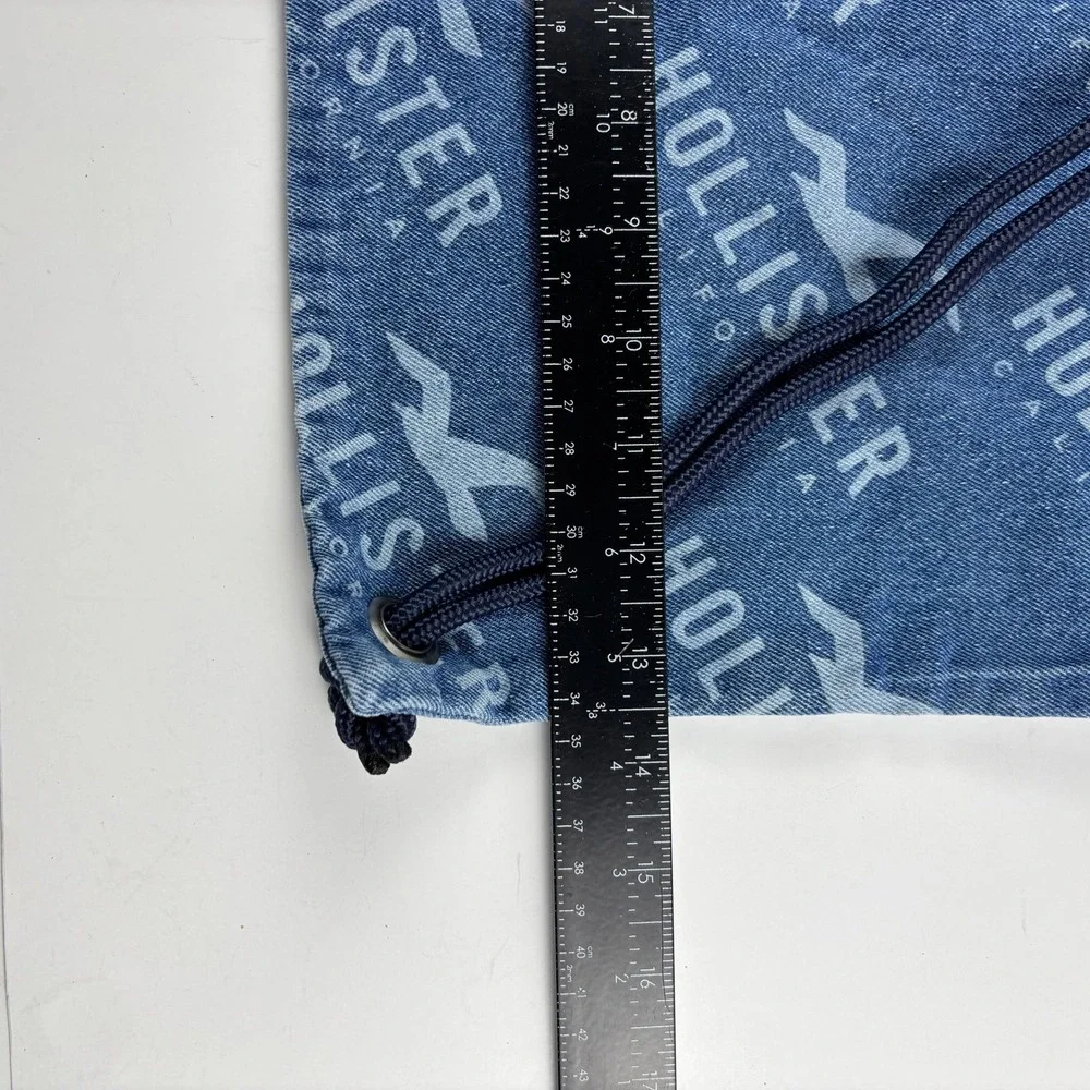 New Hollister Drawstring Backpack Unisex OS Blue Denim Logo Cinch Bag Y2K Casual
